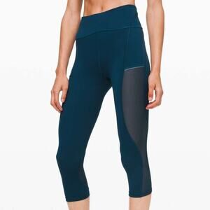 Lululemon Always Airy High Rise Run Crop 19 Inch Night Diver Women's Size 10 EUC